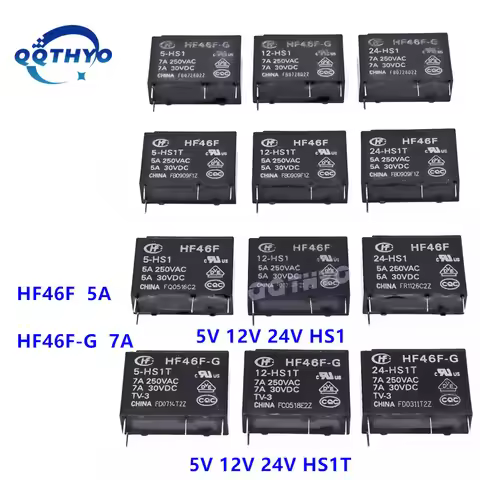 10Pcs Power Relay HF46F-5-HS1 HF46F-12-HS1 HF46F-24-HS1 HF46F HF46F-G 5V 12V 24VDC 12-HS1 24-HS1T 5A