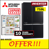 Mitsubishi 710L 4 Door Refrigerator NEURO INVERTER MRL78EN Tempered Glass Fridge Bottom Freezer MR-L78EN GBK