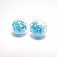 A Handmade 湖水藍水晶玻璃球耳環
