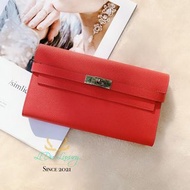 Hermes Kelly 正紅色 Epsom皮 銀釦 長夾