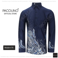 Pacolino - (Modern Fit Cutting) Blue Color Malaysia Men Batik Long Sleeve Kemeja Batik Lelaki Lengan