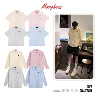 Morpheus Local Brand Embroidered Oxford Plaid Shirt, Short Sleeve Shirt, Oxford Long Sleeve Shirt fo