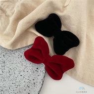 Fat fufu Wine Red Velvet Bow Hair Clip Festive Cute Autumn Winter Flocking Top Retro Time Back Head 