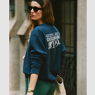 Sporty&Rich 24Autumn and Winter New Front and Back Letter Print Fleece Royal Blue Women's Sweatshirt