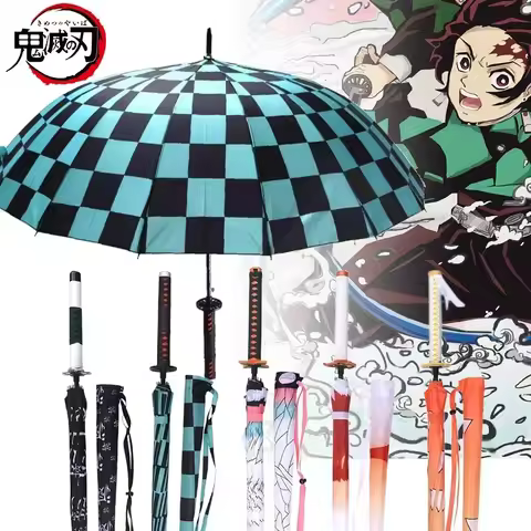 Demon Slayer Tanjirou Katana Umbrella Long Windproof Parasol Kimetsu No Yaiba Shinobu Anime Samurai 