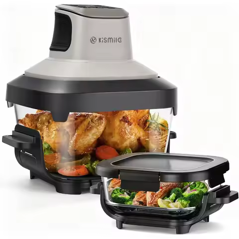Portable 4-in-1 Glass Air Fryer Cooking System with 4.5QT 1.8QT Containers Black Air Fry Grill Bake 