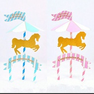 Wooden horse carousel for birthday cake decoration