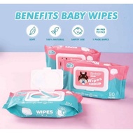 RUNBEIER 80pcs Baby Wet Wipes Tisu Basah Wet Tissue With Cover Non-Alcohol Parabens Free Fragrance F