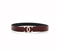 Chanel burgundy and black leather reversible belt 90 皮帶