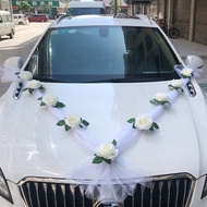 Rose Artificial Flower for Wedding Car Decoration Bridal Car Decorations + Door Handle Ribbons Silk