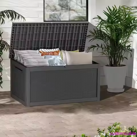320 Gallon Lockable Resin Deck Box, Waterproof & UV-Resistant Outdoor Storage Box For Outdoor Cushio