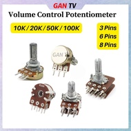 B10K B20K B50K B100K 3pin 6pin 8pin Shaft 15mm/20mm Dia 5mm Amplifier Dual Stereo Volume Control Pot