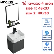 Chậu lavabo treo tường nguyên sét Tủ nhôm lavabo đặt bàn size 48x47cm kèm gương soi viền đen kệ kính