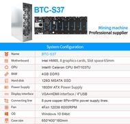 WLLW Mine Board BTC-S37 8 Video Card Slot With Inter CPU 4GB DDR3 128G MSATA SSD 1800W Power Supply Chassis 4pcs 6000RPM Cooling Fan High-performance Energy Saving