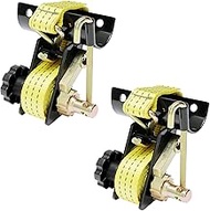 Ladder Rack Straps W/J-Hook (2PCS) - 2" Black Round Tube Mount, 1.5" Wide x 7.5' Long, Yellow Ratche