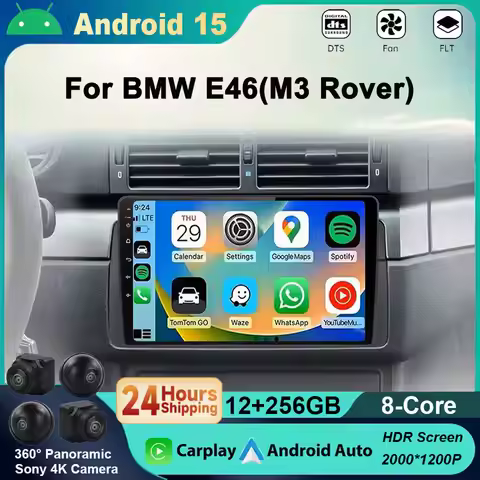 Android 15 2K QELD Wireless Carplay Car Radio Multimedia Player for BMW E46 M3 GPS Navi Ultra-thin S