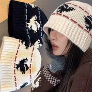 Vintage Pigeon Jacquard Knitted Punk Bucket Hat - Women Autumn Winter Fashion Warm Fisherman Beanies