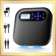 Portable CD player with Bluetooth 5.2 compatible speaker, FM transmitter, and 2000mAh rechargeable battery. Features A-B repeat playback, 5EQ effects, anti-skip, resume, and LCD dot screen. Supports 32GB TF card, CD, MP3, and other disc formats for music