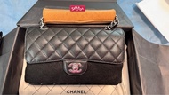 Chanel classic flap bag small calfskin 23cm cf 黑銀牛手袋