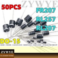 50pcs FR207 RL257 RL207 DO-15 Quick Recovery Rectifier Diode In-line 2A1000V 2.5 A1000V