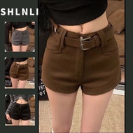 Women's High Street Solid Color Versatile Shorts for Autumn Winter American Casual Low Waisted Y2k S