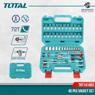 TOTAL Socket Set with Ratchet Wrench 72T + Sockets + Screwdriver Bits + Hex Keys + Extension (1/4"/4