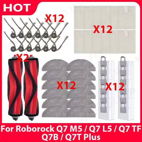 Compatible For ( Roborock Q7 M5 / Q7 L5 / Q7 TF / Q7B / Q7T Plus ) Parts Main Side Brush Dust Bag Mo