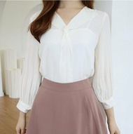 韓國白色風琴手袖上衣雪紡襯衫OL上班女裝ruffle neverspring