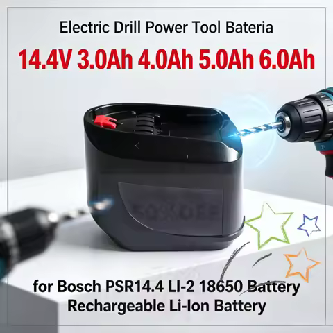 Rechargeable Li‑ion Battery, 14.4V 3.0Ah 4.0Ah 5.0Ah 6.0Ah, for Bosch PSR14.4 LI‑2 Electric Drill Po