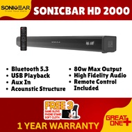 SONICGEAR HD2000 HD SoundBar with 80W, Bluetooth 5.3, 2.0 Channels, Remote Control & 10m Range