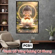 Cute ChiBi Buddha Mirror Wooden Painting - Buddhist Mirror Wooden Painting - Beautiful Mirror Buddha