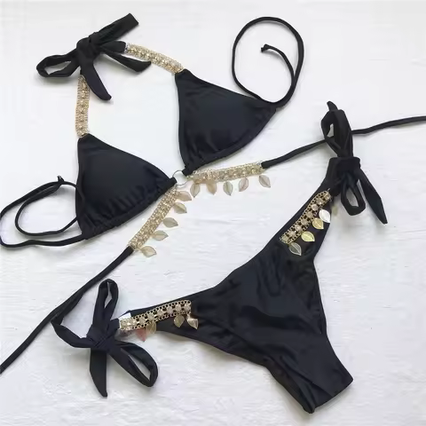 Jewelled Rhinestone Scrunch Butt Bikini Female Swimsuit Women Swimwear Two-pieces Bikini set Bather 