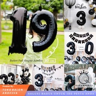 Jumbo Number Balloon BLACK 80 Cm / Large Number Foil Balloon / Glossy Black Number Balloon / Number 