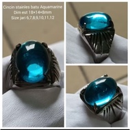 Aquamarine Cristal ring stainless steel ring