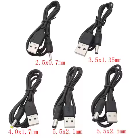 1PC 5V USB 2.0 Type A Male to 2.5x0.7mm 3.5x1.35mm 4.0x1.7mm 5.5x2.1mm 5.5x2.5mm DC Power Cable Plug