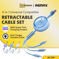REMAX 3 In 1 Cable Fast Charging 66W RC-C029 Micro USB Type C Cable Retractable Winder All In 1 Flexible Kabel 三合一充电线