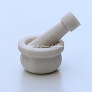 Stones And Homes Indian White Purple Mortar and Pestle Set 3 Inch Marble Spices Masher Stone Grinder for Home and Kitchen Small Bowl Polished Round Spices Masher Stone Grinder - (7.6x4.8x3.2 cm)