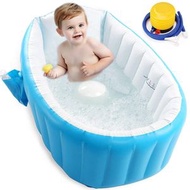 嬰兒充氣浴盆，可攜式嬰兒浴盆，防滑折疊旅行浴盆，附空氣泵，適合家庭外出使用（藍色）