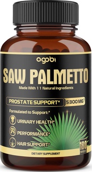 agobi 11in1 Saw Palmetto Capsules - Equivalent 5300mg with Ashwagandha, Turmeric, Tribulus, Maca, Green Tea, Ginger, Holy Basil &amp; More - Healthy Prostate &amp; Hair Support - 180 Count 6-Month Supply
