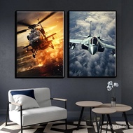 Male Fighter Aircraft Armed Helicopter F22F18 Frameless Canvas Painting Poster Print Furniture Decor