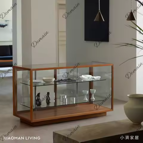Myanmar teak solid wood small household glass display cabinet desktop water cup tea set storage cabi