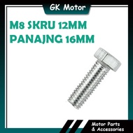 (1 BIJI) BH816 SKRU 12MM PANJANG 16MM M8 SCREW HEX HEAD SIZE 12MM LENGTH 16MM