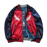 Sukajan Satin Bomber Baseball Jacket,Yokosuka Embroidery,Double-Sided Coat,Spring Collection