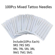 100Pcs Mixed Tattoo Needles Disposable Tattoo Needles Assorted Liners and Shaders with 3RL 5RL 7RL 9