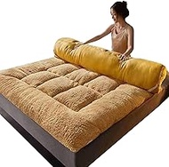 Plush Thicken Floor Mattress, Non-Slip Quilting Tatami Mattress Japanese Foldable Futon Mat, Roll Up Camping Mattress Floor Sleeping Pad Guest Single Double (Color : Camel, Size : King)