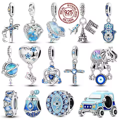 925 Silver Blue Series Dragon Car Crucifix Charms Beads Fit Original Bracelet Charm DIY Jewelry Pend