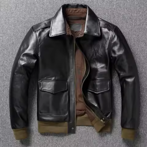 A2 Men's Bomber Jacket Tea Core Horse Leather Cropped Motorcycle Jacket Natural Leather Loose Coat M