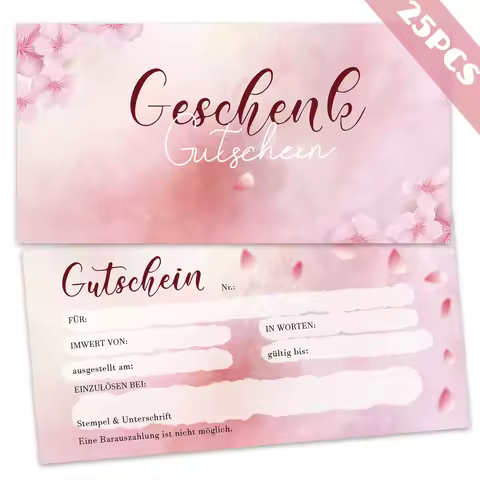 25pcs blank gift vouchers for filling out 3.9 x 8.3 inch flower voucher cards, commercial store vouc
