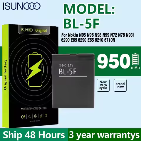 ISUNOO BL-5F BL5F BL 5F Lithium Phone Replacement Battery For Nokia N95 N96 N98 N99 N72 N78 N93i 629