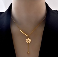 Limited Today 100% Original 18K Saudi Gold Pawnable Necklace Snake Bone Chain Ripples of Water 18K Male Style  No Fading Stainless Steel Daisy Flower Pendant for Women High-fashion Charm Tassel Light Luxury Gift Jewelry Sale Legit Lucky